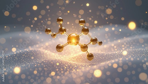 Elegant 3D render showcasing a quercetin molecule suspended in space, highlighting its structure and beauty in a scientific context.