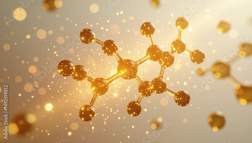Elegant 3D render showcasing a curcumin molecule, illustrating its structure and properties, ideal for scientific and educational purposes.