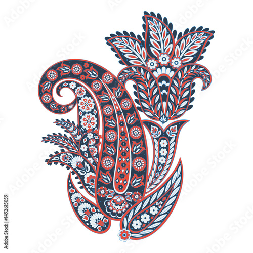 Damask paisley isolated vector floral ornament