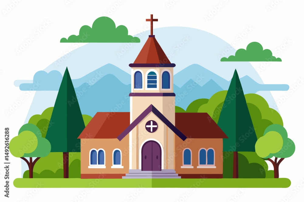 Naklejka premium Church Silhouette on White Background