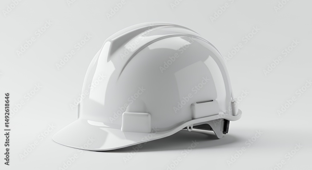 Fototapeta premium Angled White Hard Hat Reflecting Soft Light on Smooth Contours Isolated on White