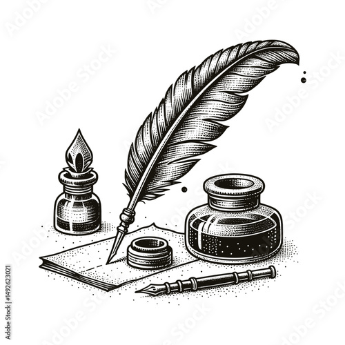 Feather and ink