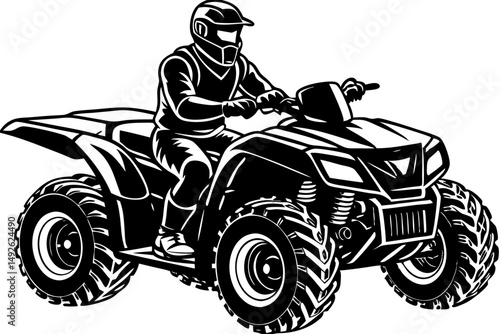 Atv quad bike silhouette with rider angled front view design, atv, quad bike, all-terrain vehicle, silhouette, black, vector, illustration, design, graphic, rider, off-road, outdoors, adventure, racin