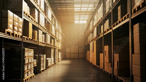 Wallpaper Mural Interior of warehouse with full shelves stocked with cardboard boxes Torontodigital.ca