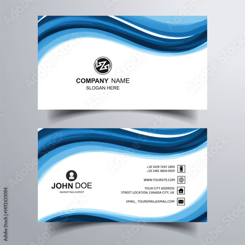 Beautiful modern blue wave business card design