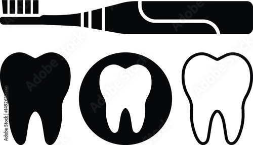 Electric toothbrush and teeth icons for oral hygiene