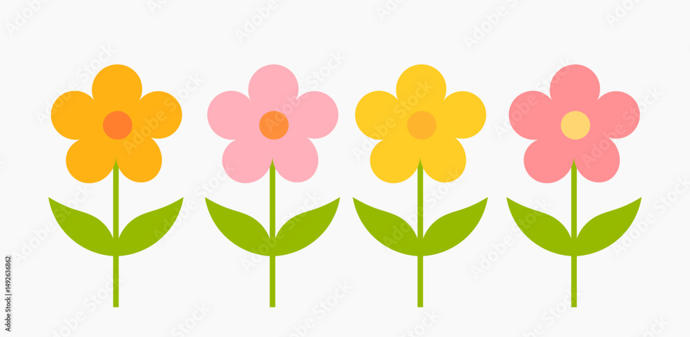 Flowers colorful design elements in pastel colors. Vector illustration.