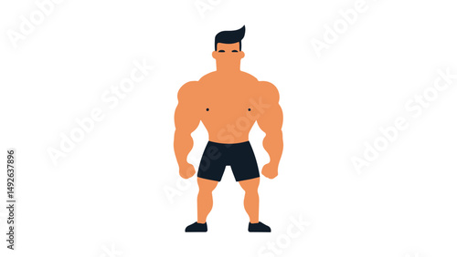 illustration of a muscular man in shorts with hands down