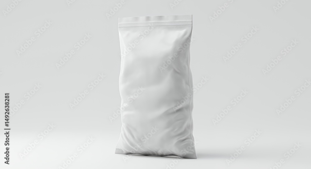 Realistic Vertically Oriented Textured White Fabric Bag with Soft Ripples and Folds Isolated on White Background Realistic Vertically Oriented Textured White Fabric Bag with Soft Ripples and Folds Isolated on White Background
