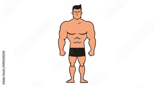 simple shape of athlete man shape, muscle person, person standing in black shorts.