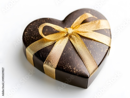 Luxurious Heart-Shaped Chocolate Gift Box with Golden Ribbon for Valentine's Day Celebration - Elegant, Stylish and Delicious Treats photo