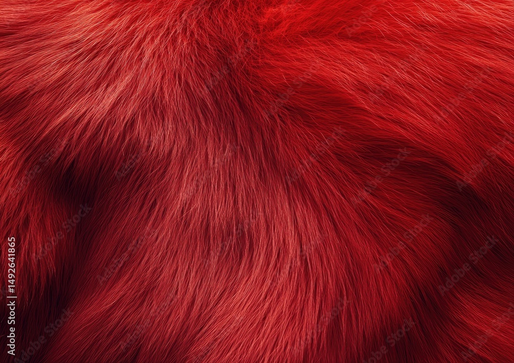 Naklejka premium A close-up view of vibrant red fur texture. showcasing its soft. wavy strands. ideal for backgrounds in fashion. design. or artistic projects