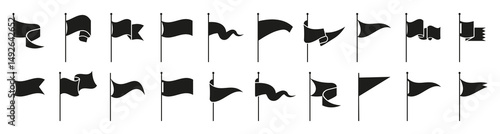 Set of black pennant flags icons. Vector illustration