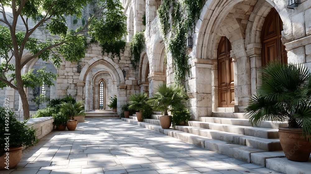 Fototapeta premium Serene Ruins of Colonial Architecture Underneath Lush Greenery on Island