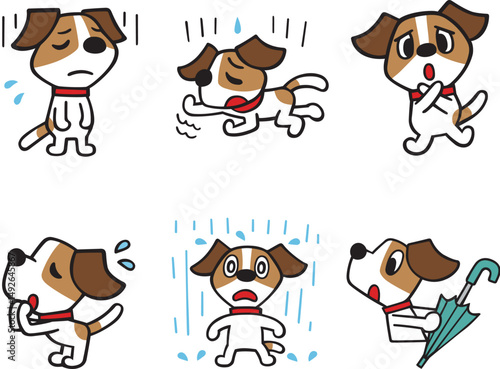 ジャックラッセルテリア犬キャラクター　セット15　(残念、拒否、雨、他)