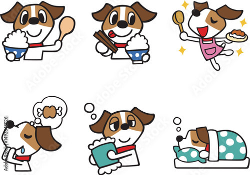 ジャックラッセルテリア犬キャラクター　セット17　(ごはん、夕食、おやすみ、他)