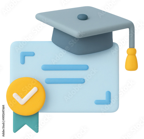 3D Render of a Graduation Certificate with Cap
