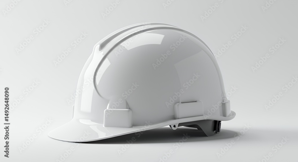 Fototapeta premium White Hard Hat Isolated on White Background Reflecting Light