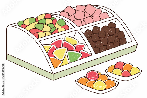 30 assorted candies, colorful jellies, gummy bears, fruit chews, jelly candies, vibrant sweets, sugary treats, confectionary display, mouthwatering arrangement, candy composition, delectable delights,