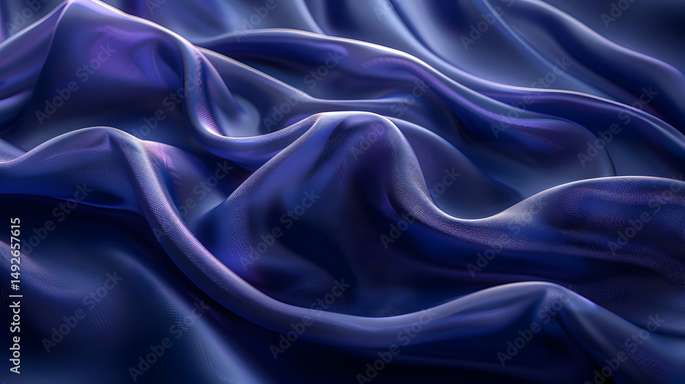 Obraz premium Abstract Background, Blue Silk Fabric Waves, Elegant, Smooth, Soft, Flowing, Draped, Luxury, Texture, 3D