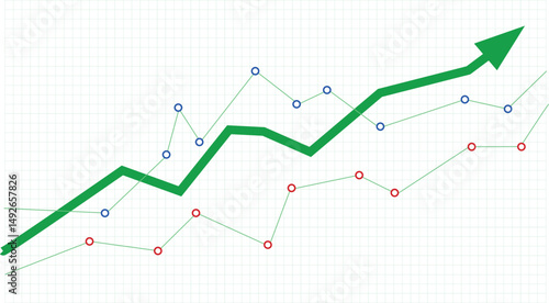 Abstract financial chart with green arrow rising up.eps