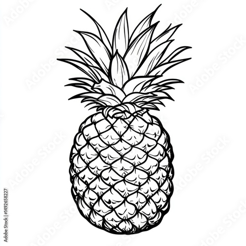 Detailed line drawing of a pineapple