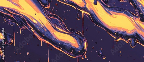 Abstract Fluid Art with Golden Yellow and Deep Purple Tones Close Up Artistic Expression