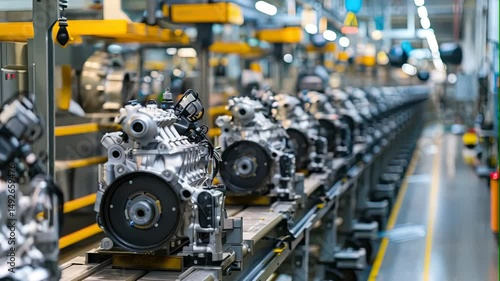 Automobile engine assembly line in factory
