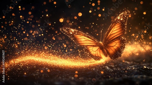 Wallpaper Mural Orange Butterfly With Glowing Particles On Dark Background Torontodigital.ca