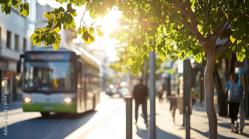 Obraz premium City street scene with bus