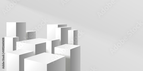 3d empty background with parallelepipeds made in perspective. White podiums.