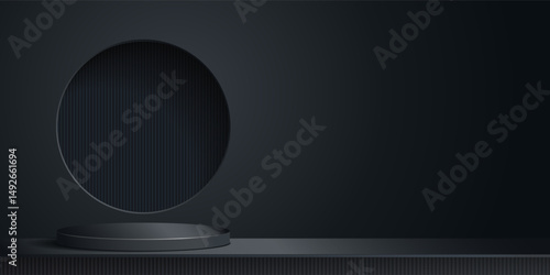 Black 3D background with a black cylinder and a round hole in the wall.