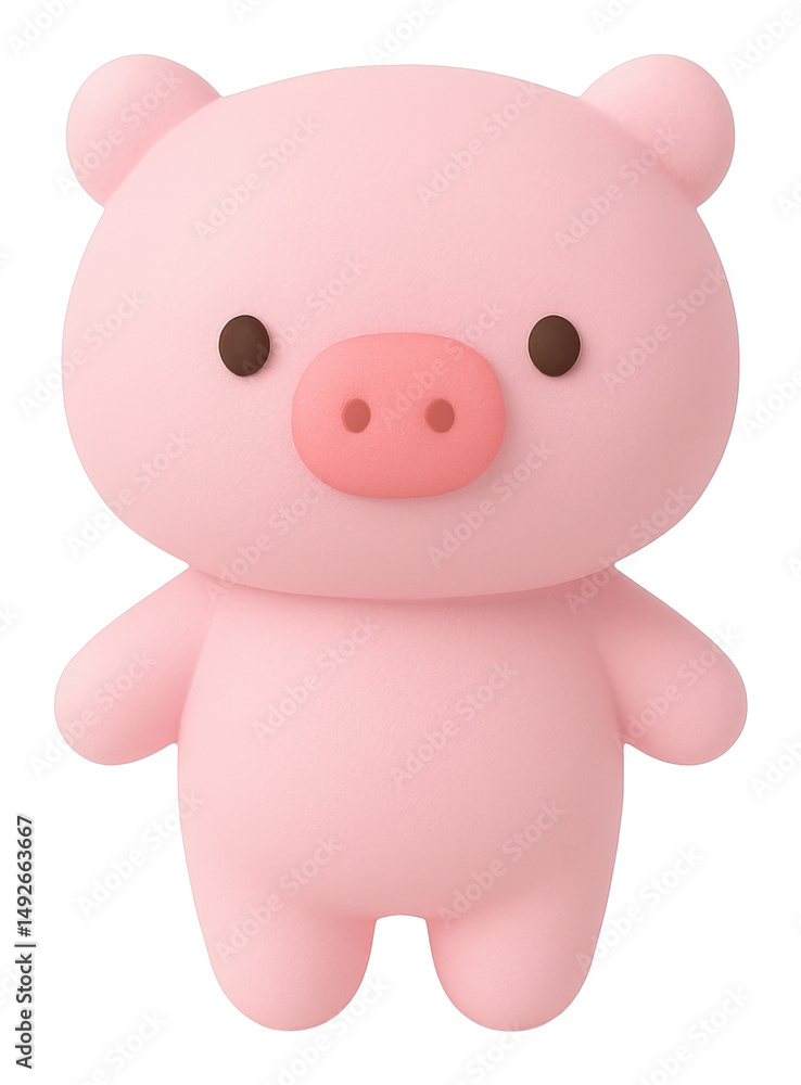 Obraz premium Adorable Pink Pig Cartoon 3D Render on Transparent Background