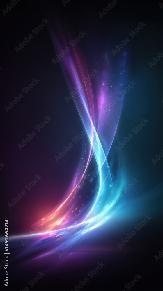 Obraz premium Abstract Light Streaks with Glowing Particles on Dark Background Vertical Composition Studio Shot
