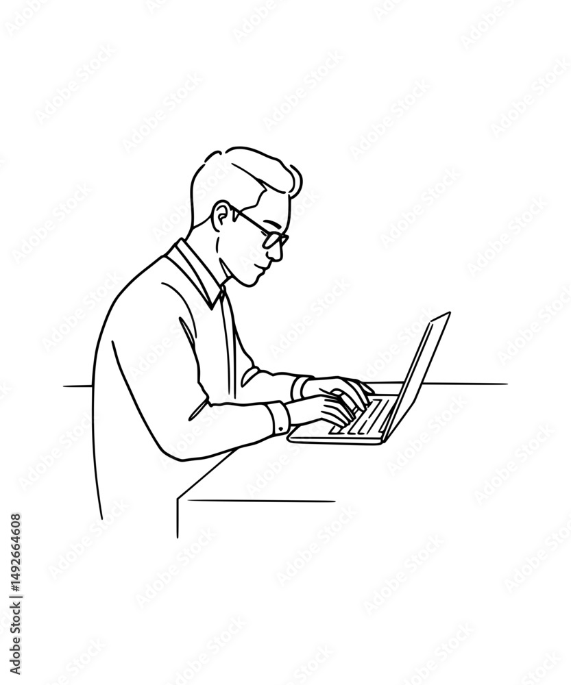 Worker typing on laptop. Man working online Worker typing on laptop. Man working online