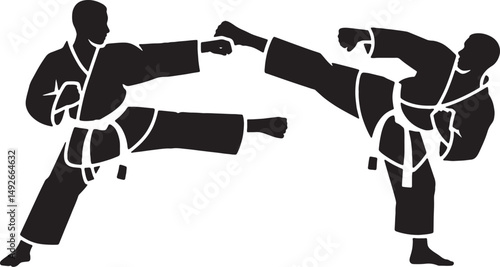 Karate martial arts fighters silhouette combat