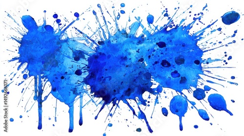 Dynamic Blue Watercolor Splatter on White Background Abstract Art Illustration Graphic Design Element Artistic Expression Creative Painting