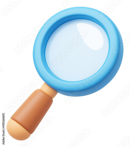 Blue and Brown 3D Magnifying Glass on Transparent Background