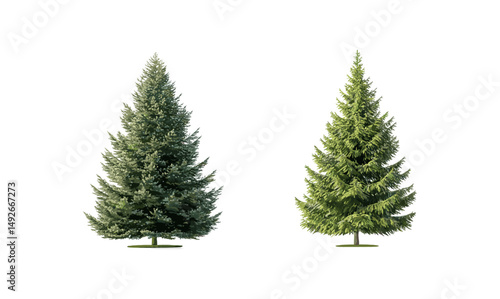Picea mariana black spruce pair with Larix laricina larch, high sun lighting, on transparent background, vector illustration, forest conservation graphic, decorative arboreal element