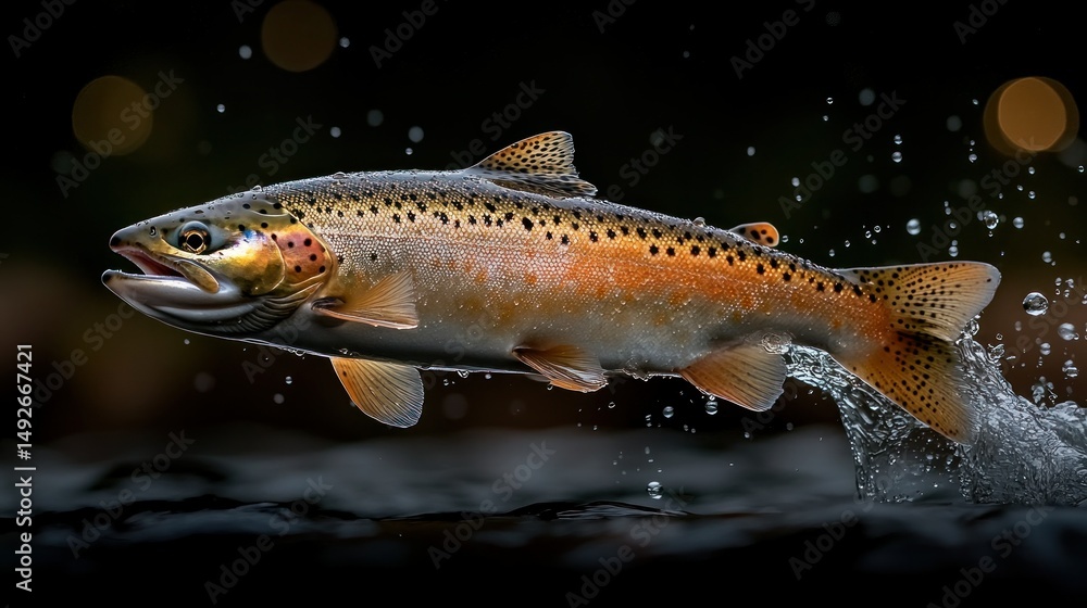 Obraz premium Majestic trout leaps in water