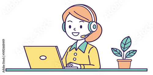 Customer Support Agent Vector – Female Online Helpdesk Illustration