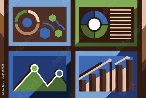Abstract data visualization charts on a transparent background for digital design projects