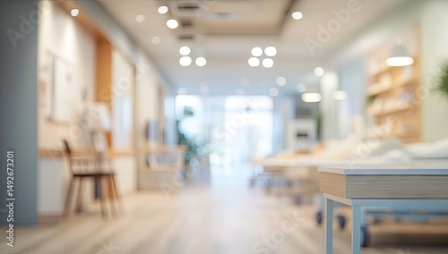A spacious. modern hospital interior featuring bright overhead lights. clean floors. and a welcoming atmosphere. ideal for healthcare-related projects and publications