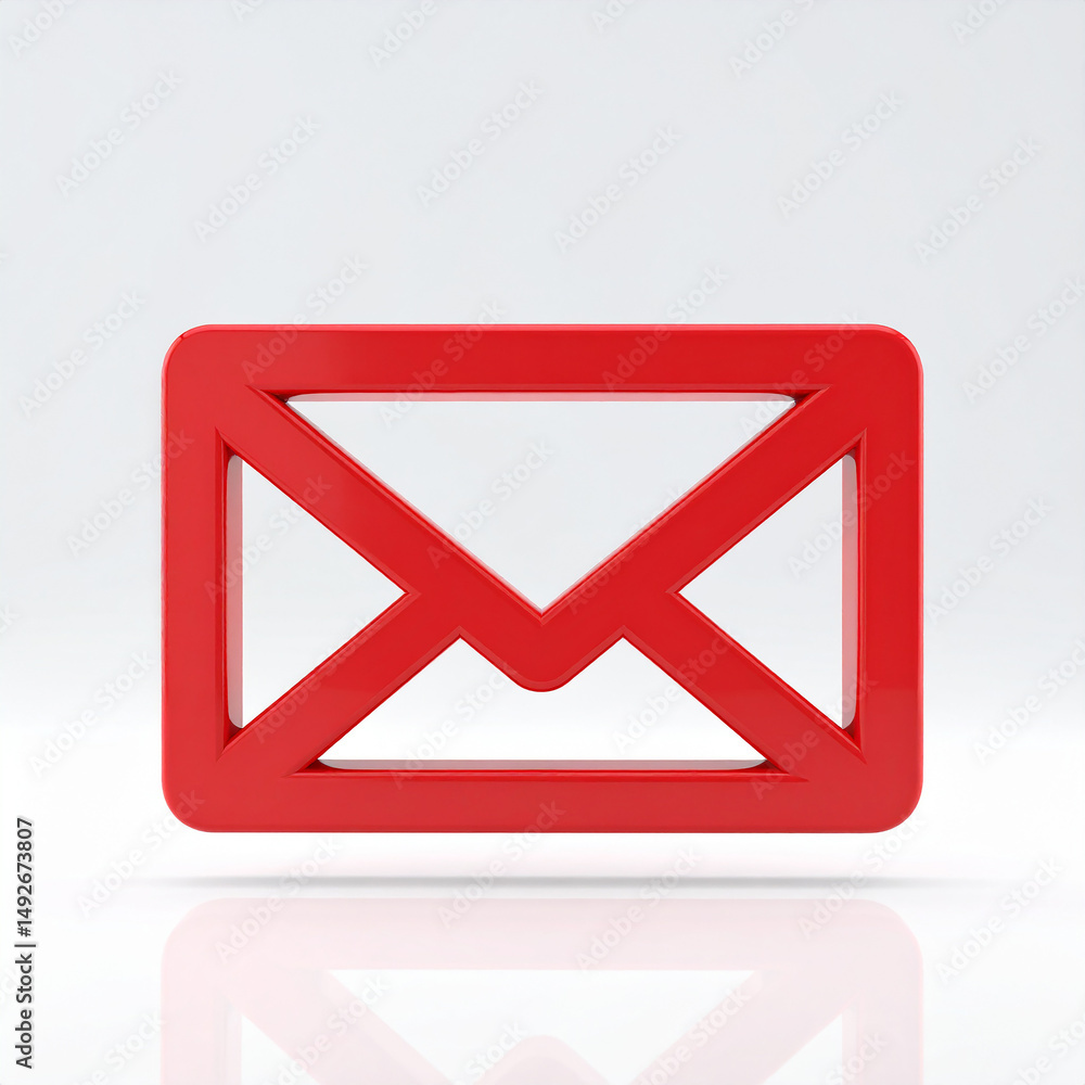 Red mail envelope icon isolated on white backdrop. Letter, spam message. 3D rendering. Red mail envelope icon isolated on white backdrop. Letter, spam message. 3D rendering.