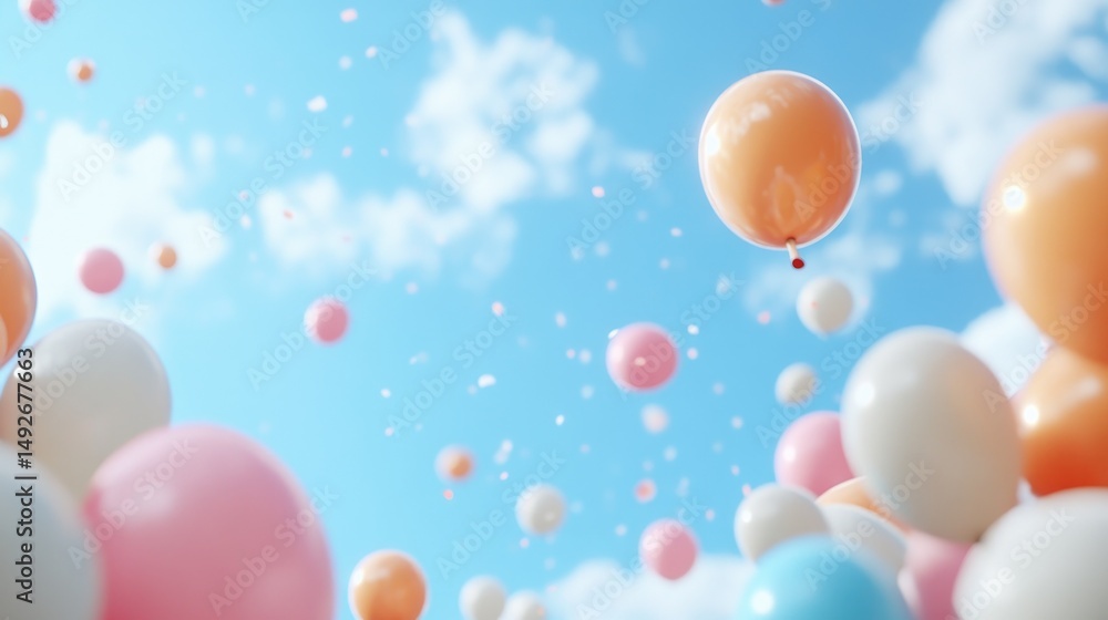 Fototapeta premium Colorful balloons floating in a light sky