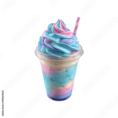 Quadro su tela Pastel Swirl Ice Cream Drink in Plastic Cup with Straw