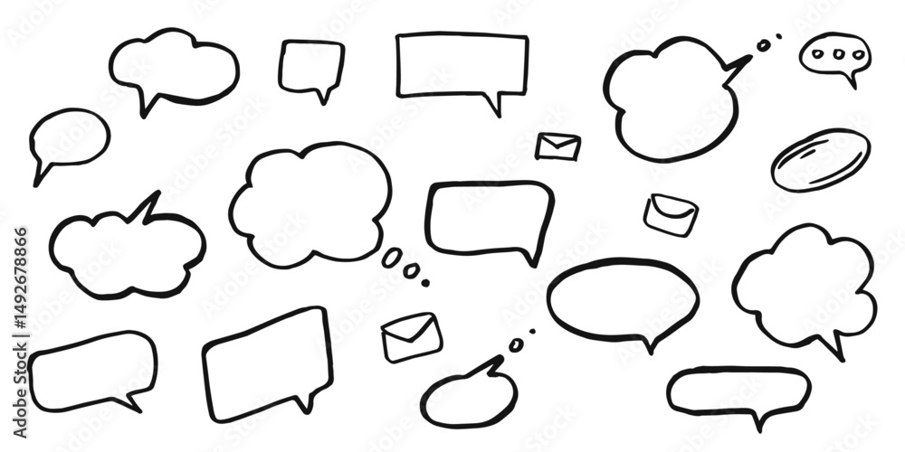Obraz premium Various speech bubbles and envelopes in vector, doodle style.