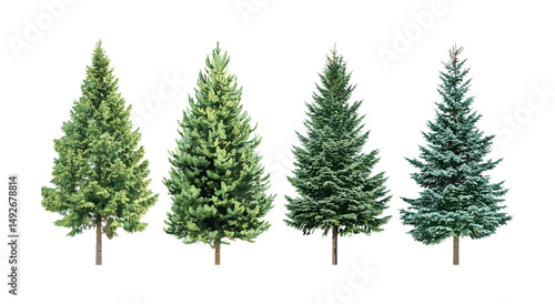 Picea Abies spruce and Colorado blue Pungens fir tree isolated, evergreen conifer, medium small size, Pinaceae family, vector illustration, outdoor forest flora, seasonal greenery.