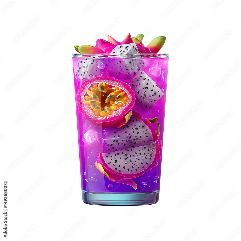 Obraz premium Refreshing Dragon Fruit and Passion Fruit Cocktail in Glass