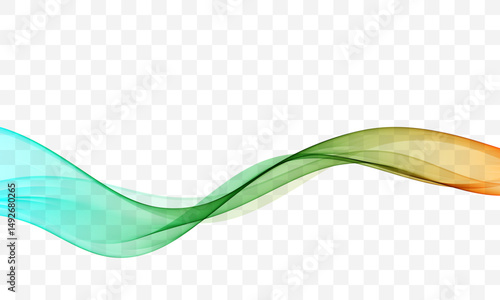 Smooth flowing gradient wave in turquoise, green and orange tones on transparent background. Elegant modern vector element